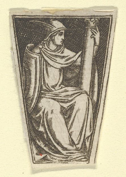 The cardinal virtue of Fortitude represented by a seated woman, her right hand on a column (possibly a modern impression)