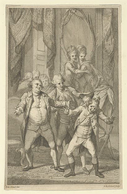Frontispiece for Fanny Burney's "Evelina": Mr. Lovel Bitten in the Ear by Captain Mirvan's Monkey, vol. III