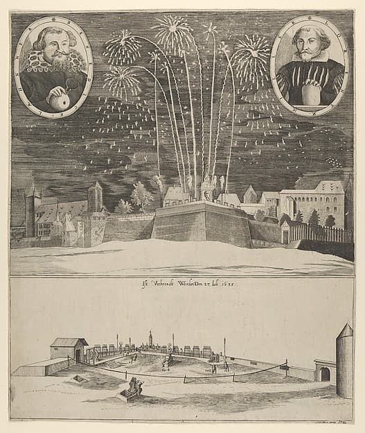 Fireworks display by Lorenz Müller as proof of his mastership, Nuremberg 1635
