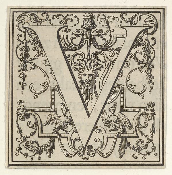 Roman Alphabet letter V with Louis XIV decoration