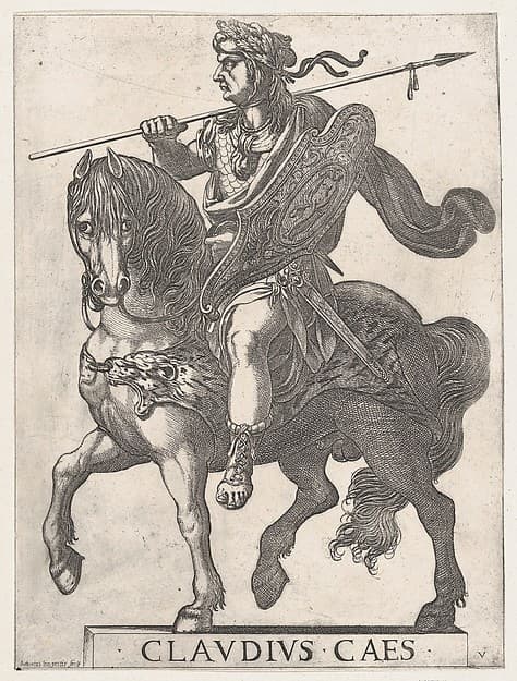 Plate 5: Emperor Claudius on Horseback, from 'The First Twelve Roman Caesars'