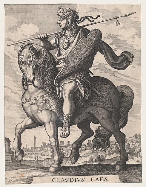 Plate 5: Emperor Claudius on Horseback, from 'The First Twelve Roman Caesars' after Tempesta