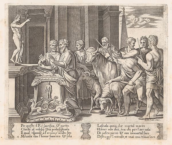 Plate 4: Psyche's father consulting the Oracle, accompanied by another king, from "The Story of Cupid and Psyche as told by Apuleius"