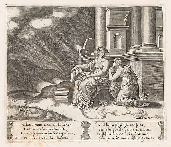 Plate 27: Proserpine gives Psyche the box of beauty, from "The Story of Cupid and Psyche as told by Apuleius"