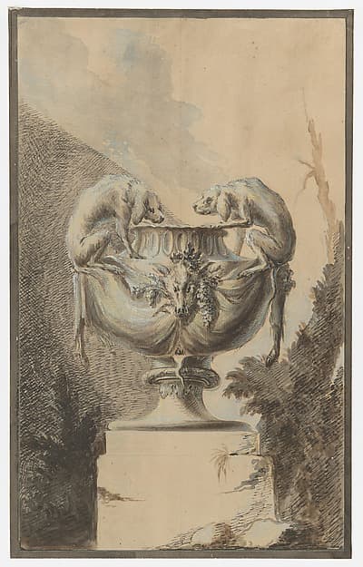 Design for a Garden Vase with Hunting Theme