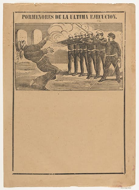 Broadsheet showing a blindfolded man being executed (no letterpress in bottom section)