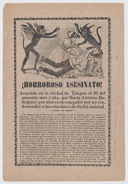 Broadsheet relating to the execution of Florencio Morales and Bernardo Mora who assassinated ex-President Barillas of Guatemala, a description in the bottom section