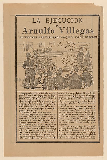 Broadsheet relating to the execution of Arnulfo Villegas in the Belen prison on 12 February 1908