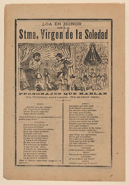 Broadsheet with a song in honour of the Holy Virgin of Solitude (Stma. Virgen de la Soledad)