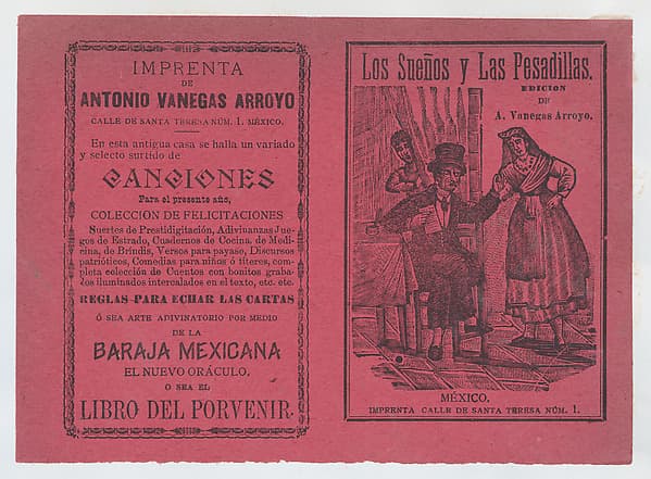 Cover for 'Los Sueños y Las Pesadillas', a man and woman arguing while another figure peers out from behind a curtain