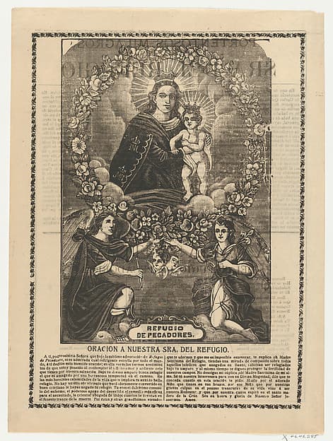 Broadsheet relating to Our Lady of Refuge with prayer