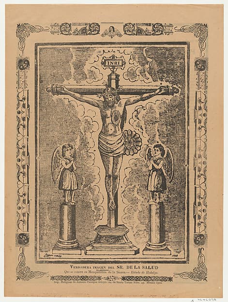 Broadsheet with Christ in the cross flanked by two angels