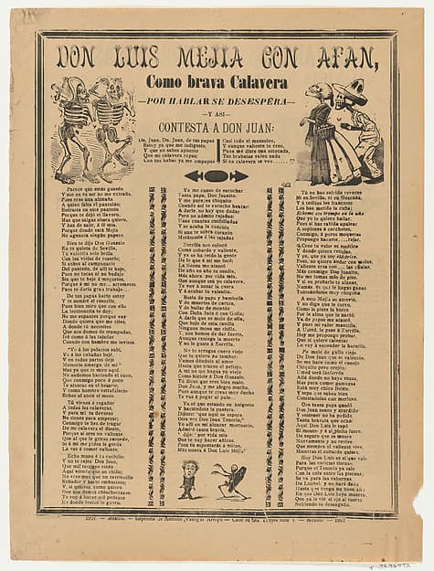 Broadsheet relating to Don Luis Mejia and Afan, a corrida (ballad) in the bottom section