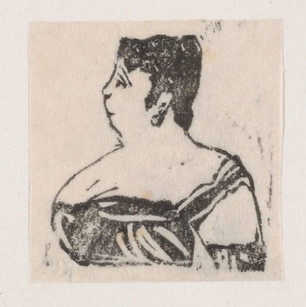 Profile of a woman wearing an evening gown