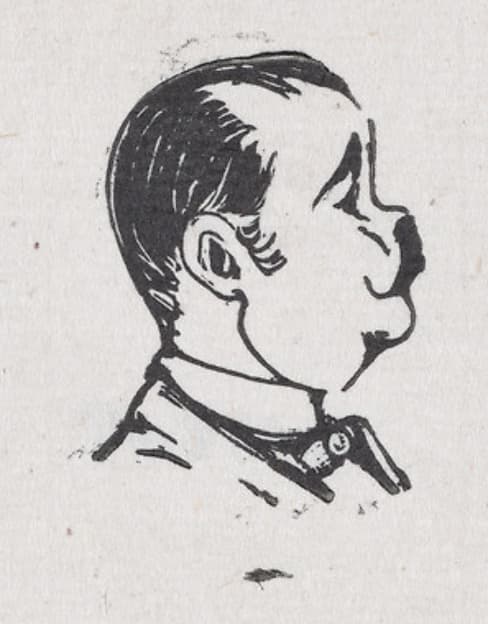 A profile of a man looking to the right with a dark mustache