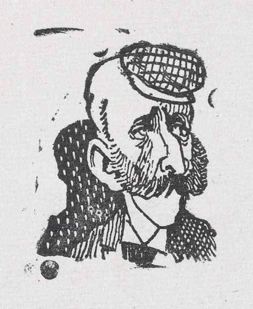 Head of a bearded man wearing a checkered cap