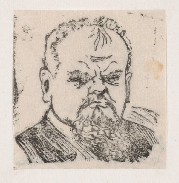Head of an angry man with a beard