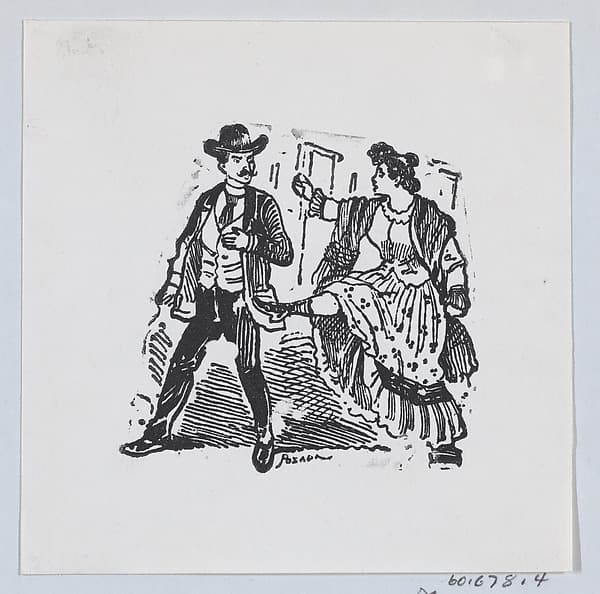 A woman kicking a man while he walks away from her