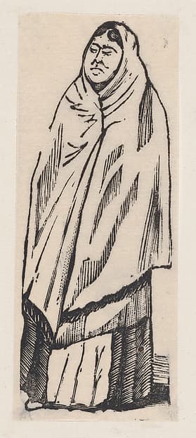 A woman wrapped in a shawl