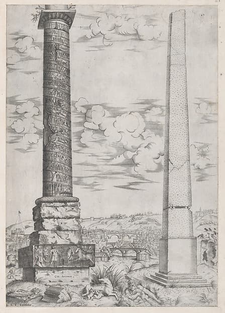 Speculum Romanae Magnificentiae: Column of Antoninus and a Roman Obelisk