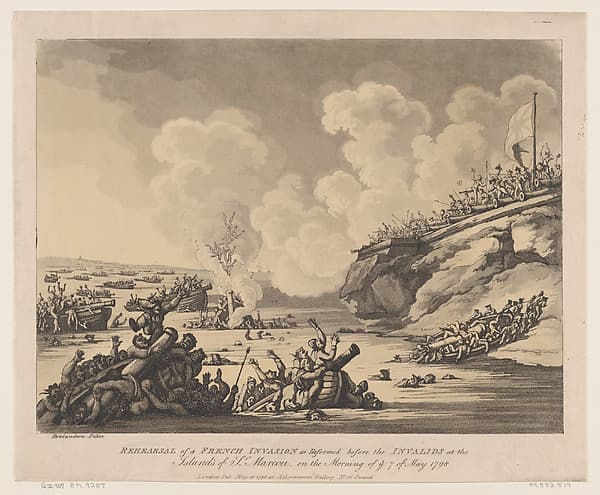 Rehearsal of a French Invasion as Performed before the Invalids at the Islands of St Marcou on the Morning of the 7th of May 1798