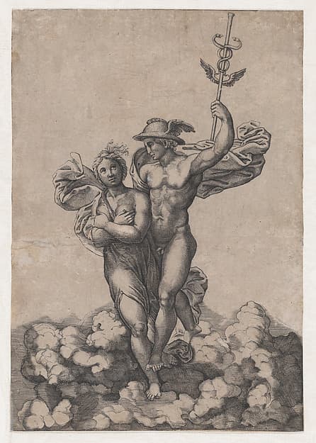 Mercury carrying Psyche to Olympus, after Raphael's composition in the Villa Farnesina, Rome