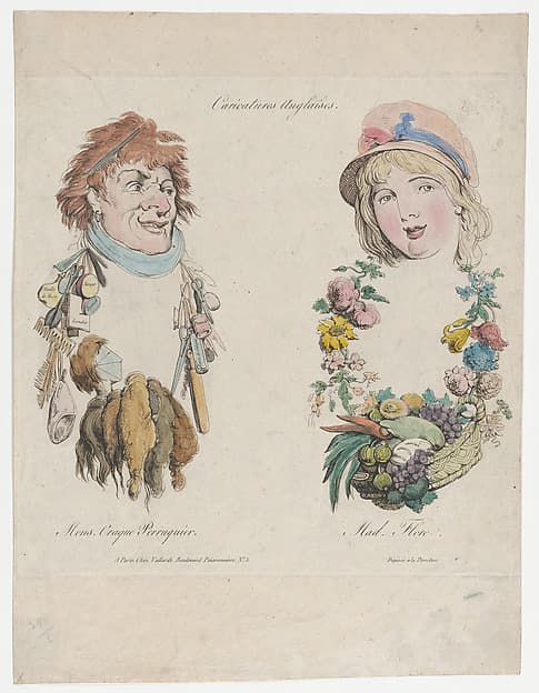 Caricatures Anglaises: Monsieur Craque Perruquier et Mademoiselle Flore
