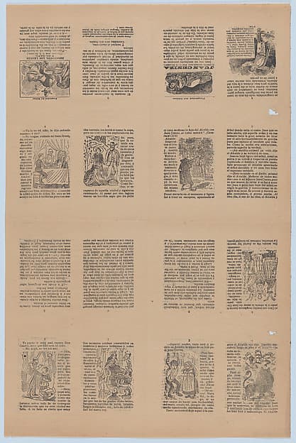 An uncut sheet printed on both sides with pages from 'Juan Ceniza' (cuento arreglado por C. S. Suarez) and 'Rosendito, los leones y el sapo' (cuento por C. S. Suarez)