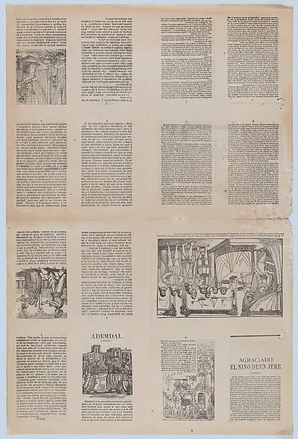 An uncut sheet printed on both sides with pages from 'Ademdai' and 'Agraciado: El niño de un jeme'
