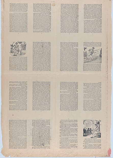 An uncut sheet printed on both sides with pages from 'Perucho el Valeroso' and 'Perlina la encantadora'
