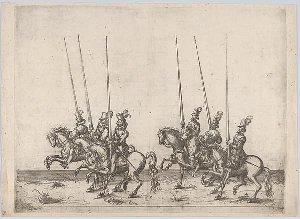 Procession, with six men riding horses