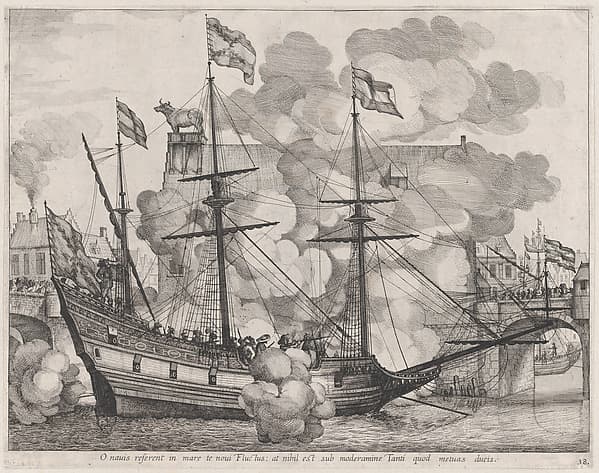 Plate 38: Triumphal ship with the city of Ghent in the background; from Guillielmus Becanus's 'Serenissimi Principis Ferdinandi, Hispaniarum Infantis...'