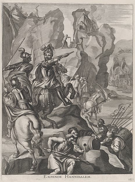 Plate 15: Ferdinand as Hannibal crossing the Alps; from Guillielmus Becanus's 'Serenissimi Principis Ferdinandi, Hispaniarum Infantis...'