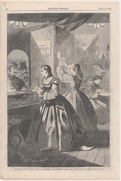 "Any Thing for Me, if you Please?" Post-Office of the Brooklyn Fair in Aid of the Sanitary Commission (from "Harper's Weekly," Vol. VIII)