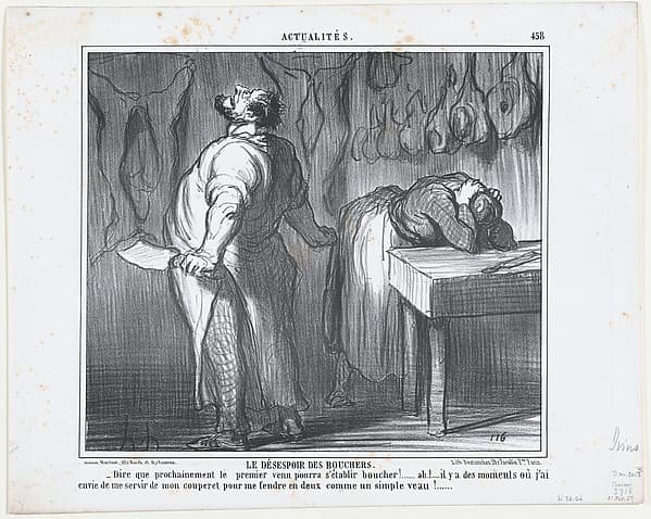 Le Désespoir des Bouchers, from Actualités, published in Le Charivari, November 21, 1857