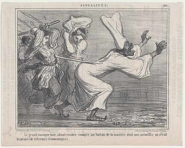 Le grand eunuque noir allant rendre compte au Sultan..., from Actualités, published in Le Charivari, September 18, 1858