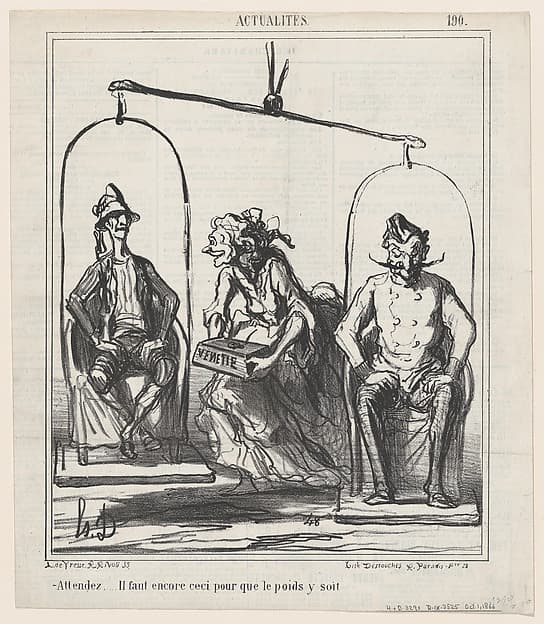 Wait, we still need this to get the weight right!, from 'News of the day,' published in Le Charivari, October 1, 1866