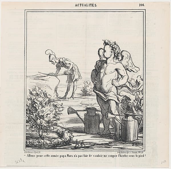 It almost looks as if this year Papa Mars will not be cutting the grass under my feet, from 'News of the day,' published in Le Charivari, March 19, 1868