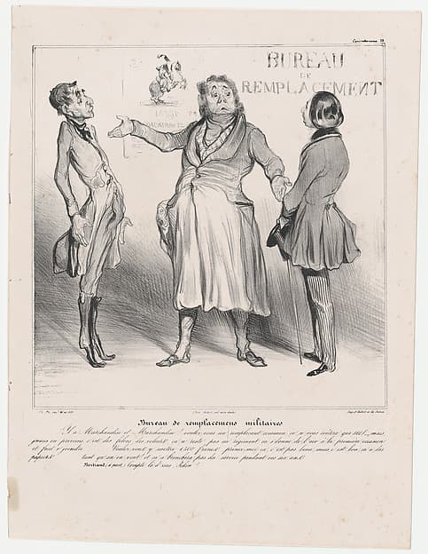 Plate 28: Conscript replacement agency, from 'Caricaturana,' published in Les Robert Macaires