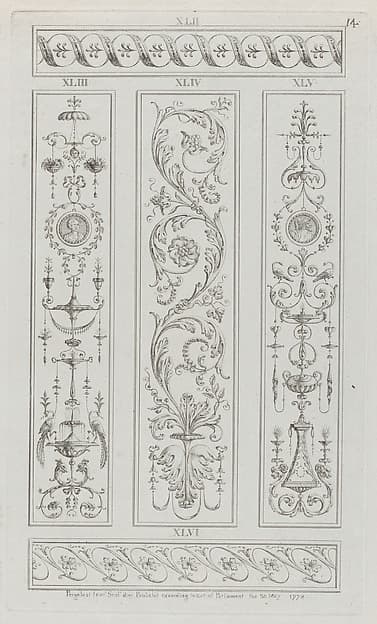 Panels of Ornament, nos. XLII-XLVI, plate 14 from "Designs for Various Ornaments"