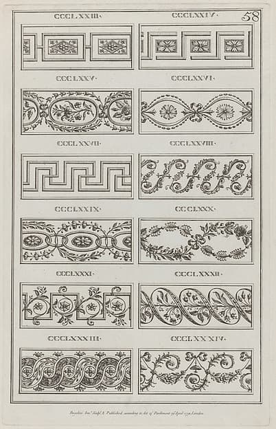 Panels of Ornament, nos. CCCLXXIII–CCLXXXIV, plate 58 from "Designs for Various Ornaments"