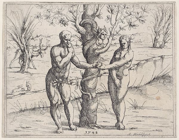 Adam and Eve Eating the Forbidden Fruit, from Old and New Testaments