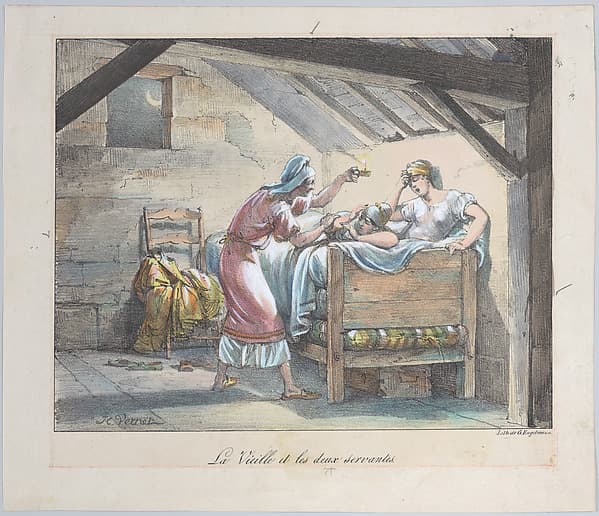 The Old Woman and the Two Maids, plate no. 118 from "Fables choisies de La Fontaine ornées de figures lithographiques..."