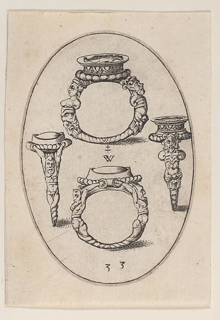 Designs for Four Rings, Plate 33 from 'Livre d'Aneaux d'Orfevrerie'