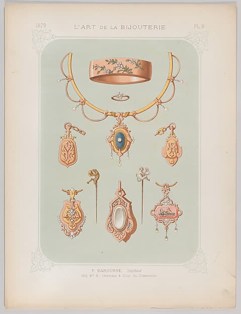 Jewelry Designs in Gold and Rose Gold, Plate 5 from "L'Art de la Bijouterie"