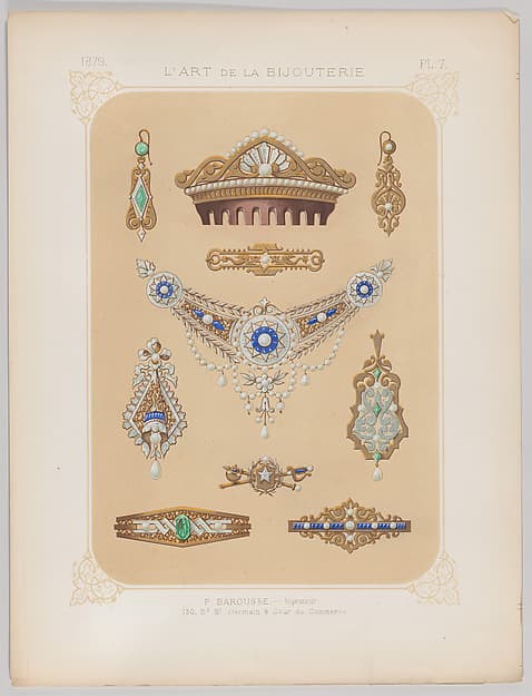 Jewelry Designs in Gold, Diamonds and Other Precious Stones, Plate 7 from "L'Art de la Bijouterie"
