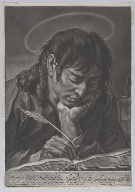Saint John the Evangelist; head and shoulders, writing with a quill