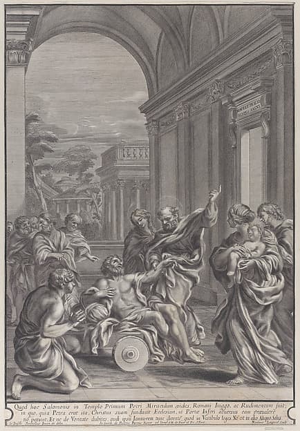 Saint Peter healing the sick, within a classical archway