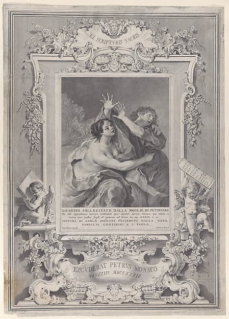 Joseph and Potiphar's wife, within an ornate frame