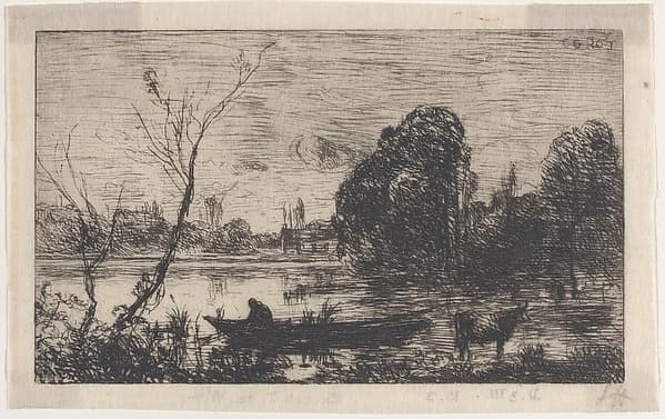Ville d'Avray: Boatman on a Pond (Evening Effect)
